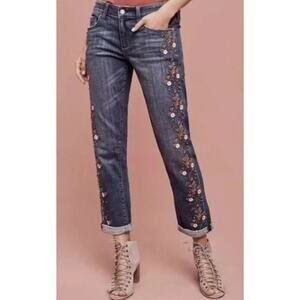 Anthropologie Pilcro and the Letterpress Hyphen Embroidered Floral Jeans Blue 27